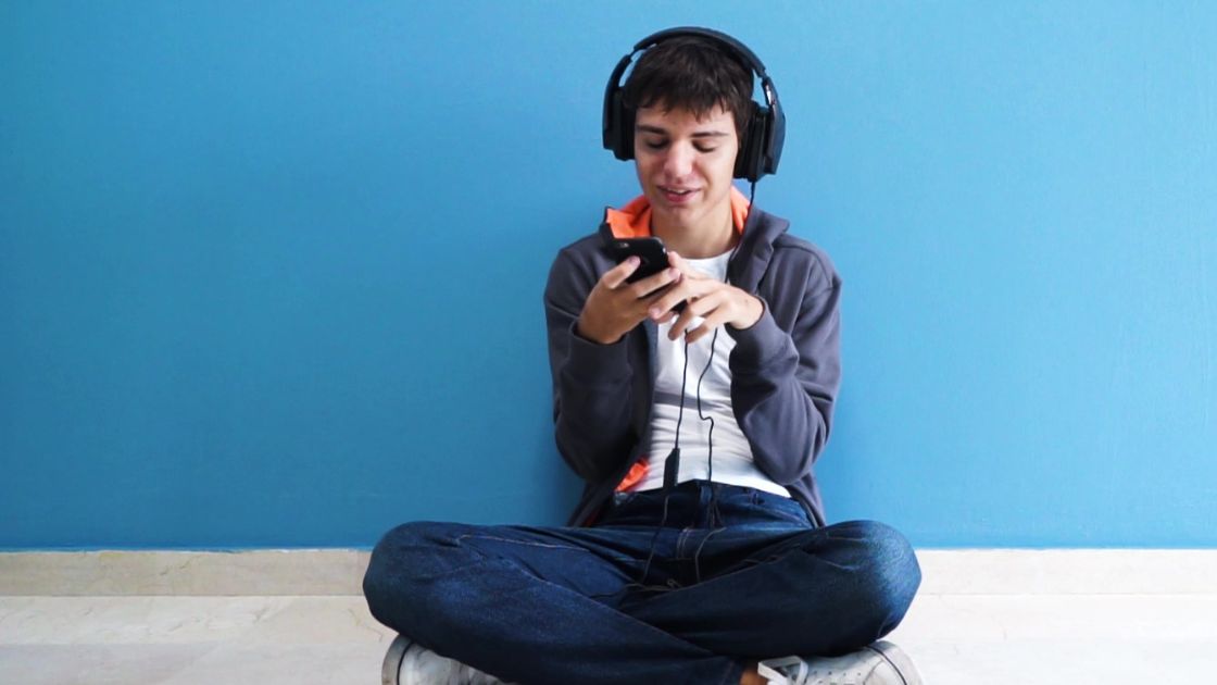 Young boy with headphones on