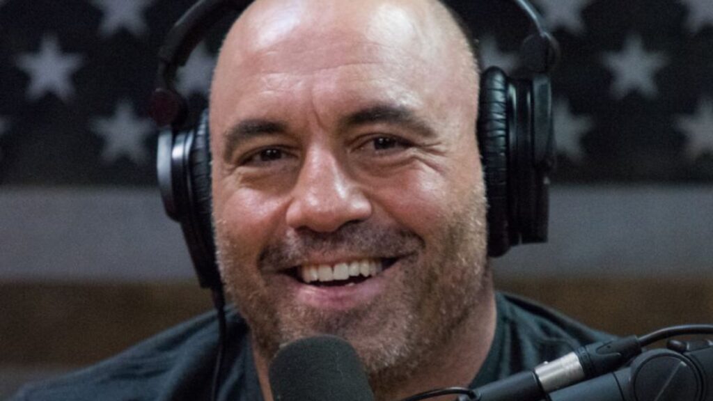 close-up of Joe Rogan smiling in his studio