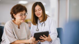 Stem cell doctor speaking to a patient